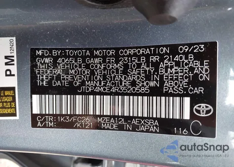 2024 Toyota Corolla Se z USA, uszkodzony, nr VIN JTDP4MCE4R3520585